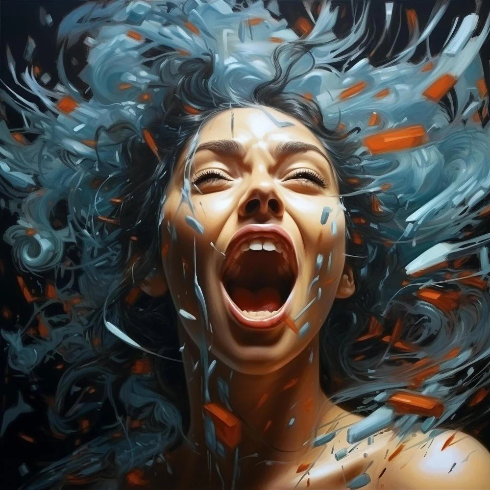 femme bouche ouverte peinture femme aux cheveux au vent